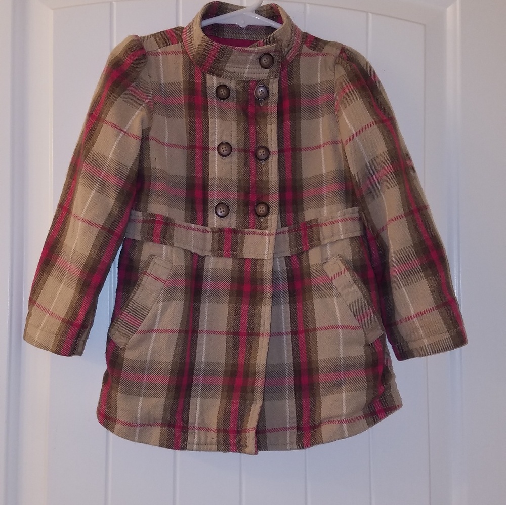 Toddler girls lightweight plaid peacoat size 5T